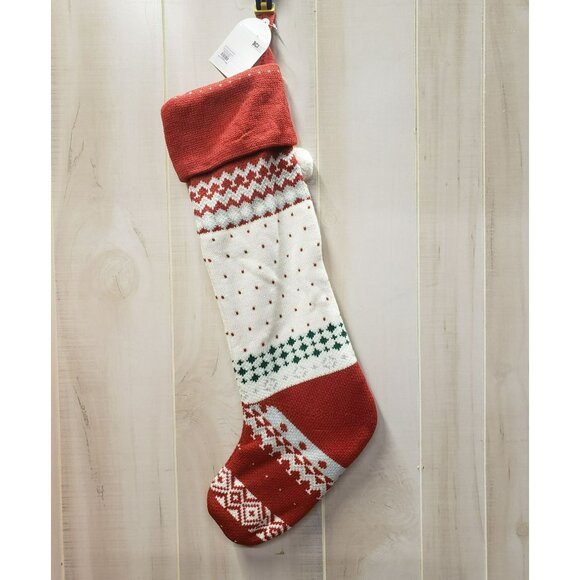 Pottery Barn Kids Heirloom Knit Stocking, Santa, DAD Monogram, Wht Pompoms, NWT - Picture 6 of 9